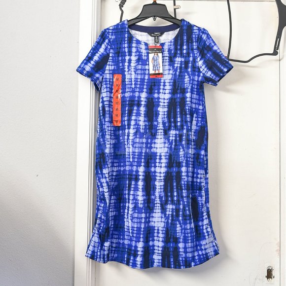 Ellen Tracy Women's Short Sleeve Side Pockets Pima Cotton Knit Dress blue - Picture 4 of 5